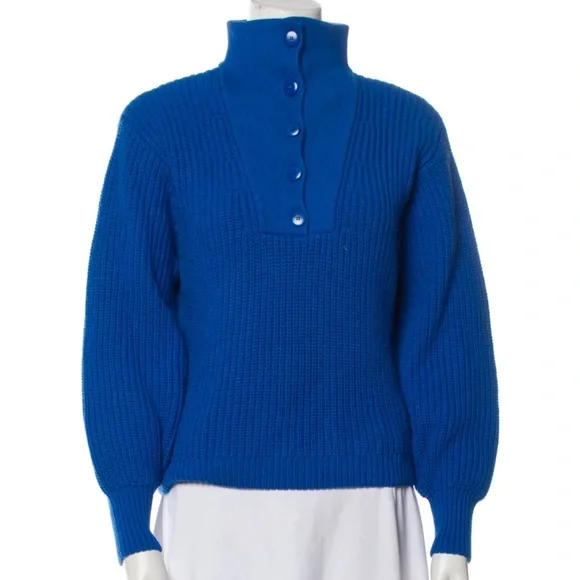Sezane Cobalt Blue Chunky Ribbed Turtleneck Sweater - Picture 3 of 4